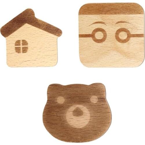 Wooden Cartoon Wall Decoration Hanger Kitchen Room Decorative Coat Bag Clothes Pitcure Hook Self Adhesive House Bear Hanger