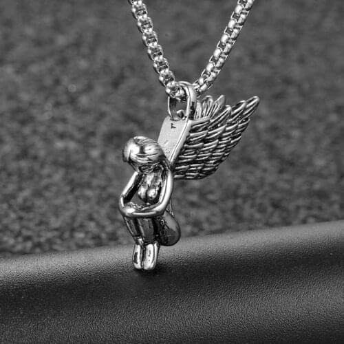 FDLK Classic Vintage Angels Pendants Necklaces new fashion men Stainless Steel Pendant & Necklace for Valentines Day Gif