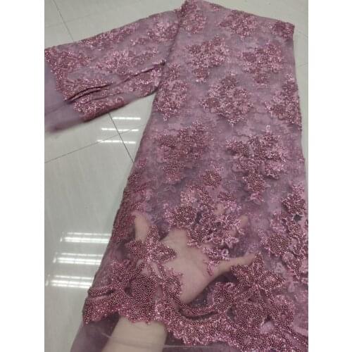 French Lace Fabric 2021 High Quality Lace Beads Latest African Embroidery Tulle Lace Fabric Nigeria Wedding Lace HFM4995