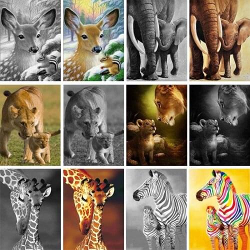 Animal Diamond Painting 5D DIY Full Drill Diamond Embroidery Mother Love Lion Tiger Elephant Diamond Mosaic Art Home Room Decor