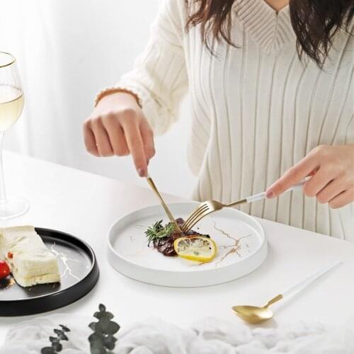 Plate Ceramics Microwave and Dishwasher Safe 6 Inch Dish Steak Bread Salad Plates Porcelain Set European Style Marble Plate