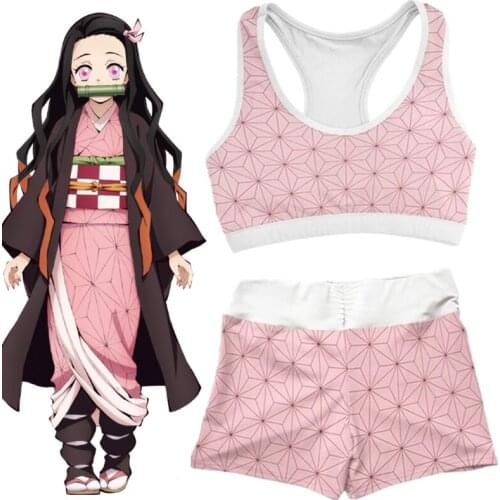Fitness Gym MMA Boxing Anime Demon Slayer Kamado Nezuko Cosplay Costume Sport Workout Running Short Bra Yoga Suit Tracksuit