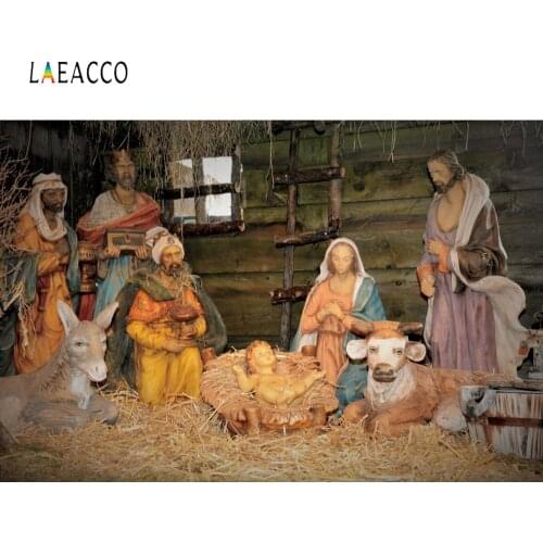 Laeacco Nativity Scene Photography Backgrounds Jesus Birth Cowshed Haystack Photo Backdrops Baby Newborn Photophone Photozone