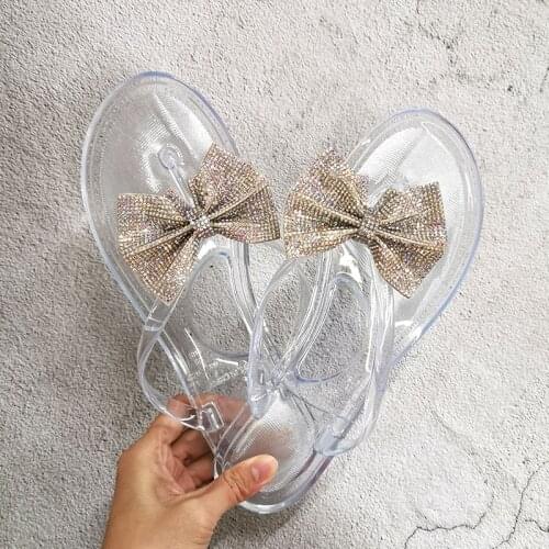 Summer Woman Shoes Flash Drilling Sequins Female Flat with Flip Flops Transparent Rain Jelly Slip on Slippers Zapatos De Mujer
