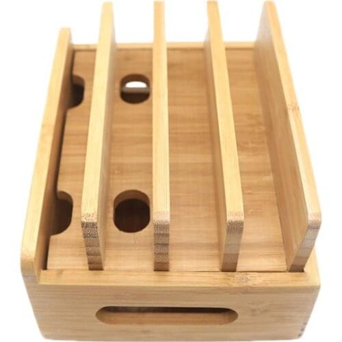 Mobile Phone Bracket Bamboo Wood Multi-Device Charging Station Organizer Office Flat Bracket