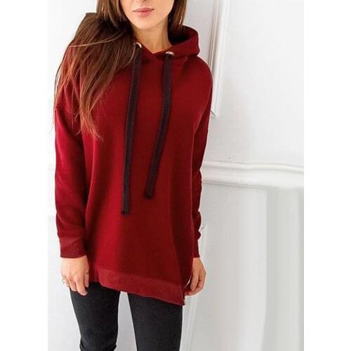 Fashion Sports Women Solid Color Tie All-match Casual Hoodies Loose Long Sleeve Side Zipper Mid-length Hooded Sweatshirt