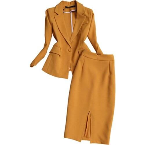 Fashion business suit female autumn New high quality small suit women jacket + high waist skirt two-piece casual suit women