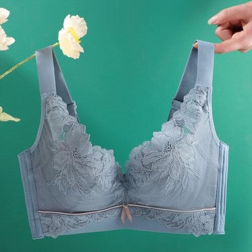 Fashion Women Push Up Bra Breathable Cotton Inner Large Cup Wireless Adjustment Female Gathered Wire Free Thin Pad Lace Bralette