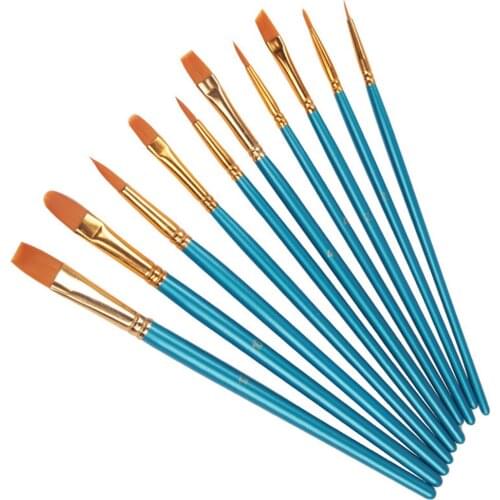 Artist Paint Brush Set 10Pcs High Quality Nylon Hair Wood Black Handle Watercolor Acrylic Oil Brush Painting Art Painting Supply