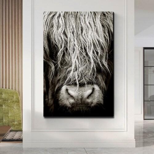 Canvas Prints Wall Art Highland Cow Feature Painting Poster and Modern Style Animal Art Picture for Home Room Cuadros Decoration