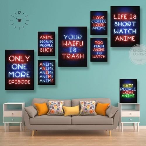 Neon Anime Text Posters Canvas Wall Art Prints Game Room Lounge Cafe Bar Dorm Dynamic Room Decor Aesthetics Cuadros Painting