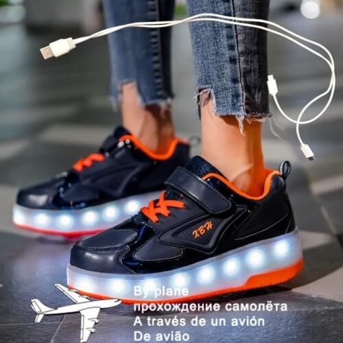 2021 New 28-41 USB Charging Children Sneakers With 2 Wheels Girls Boys Led Shoes Kids Sneakers With Wheels Roller Skate Shoes