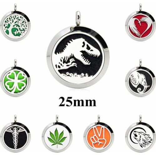 New Dinosaur 25mm Aromatherapy Locket 316L Stainless Steel Essential Oil Diffuser pendant fit Necklace(free 10pads)