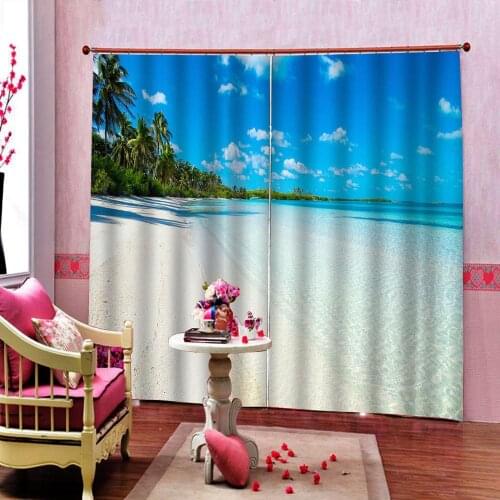 Custom Any Size Seaside Beach Scenery Coconut tree 3D Photo Print For Living room Bedroom Blackout sunshade Window Drapes Decor