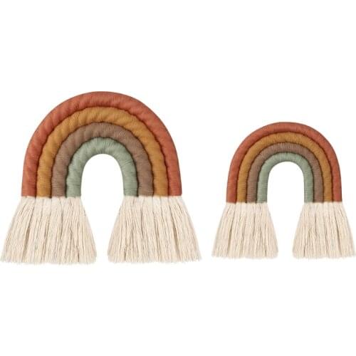 Rainbow Wall Hanging Ornament Handmade Weaving Macrame Home Decoration for Nursery Room M6CE