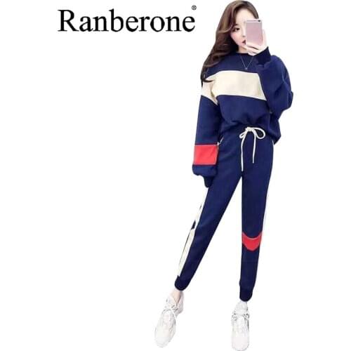Ranberone Casual Sports Suit Female 2021 New Korean Version Loose Autumn Fashion Streetwear Sporty Outfit 2 Piece Set Tracksuit