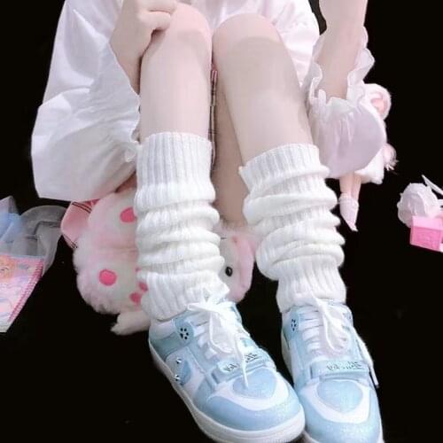 KNEE Japanese JK uniform Lolita style Slouch Socks Loose Boots Solid Color Knit Winter Leg Warmers Socks Foot warming cover