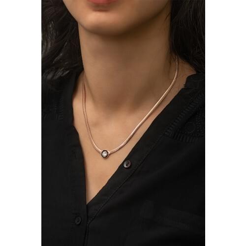 Daisy Silver Flat Chain Nano Zircon Cubic Zirconia Rose Gold Plated Necklace 925 Sterling Silver