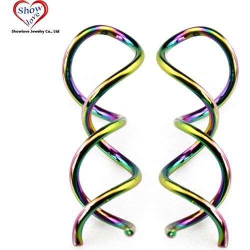 Showlove PAIR Rainbow Anodized Twist Swirl Industrial Barbell Ear Helix Piercing Earrings Jewelry