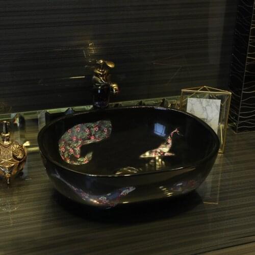 Modern Tabletop Basin Ceramic Washbasin Art Black Glazed Washbasin Oval Enlarged ceramic wash Basin bathroom sink