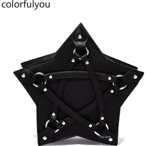 Dark Gothic Pentagram Shoulder Bag for Women Punk Designer Casual Pu Leather Tote Bag Fashion Retro Rivet Purses and Handbags