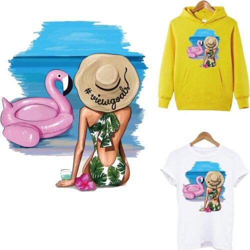 DIY Thermal Patches Clothing Summer Sexy Girl Iron On Transfers For Clothes DIY Accessory Fashion Sticker Washable Patch Decor