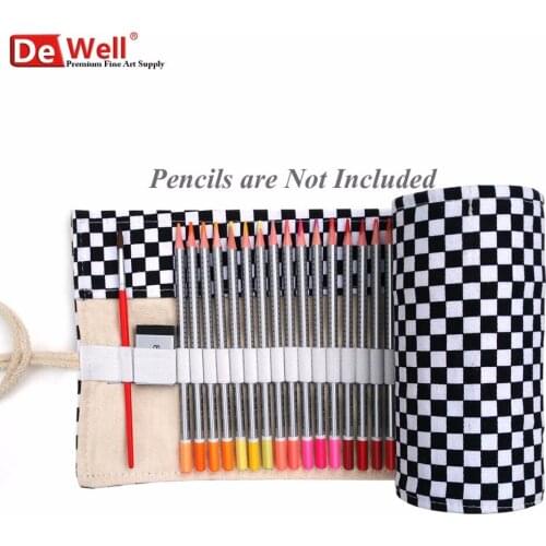 Handmade Fabric Plaid Colored Pencils Case 36/48/72 Holes High Capacity Canvas Colouring Pencils Roll Up Pen Bags For Designers