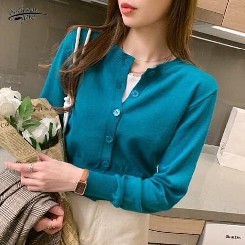 Small age-reducing thin round neck long-sleeved knit cardigan early autumn girlish college style candy-colored short coat 16550
