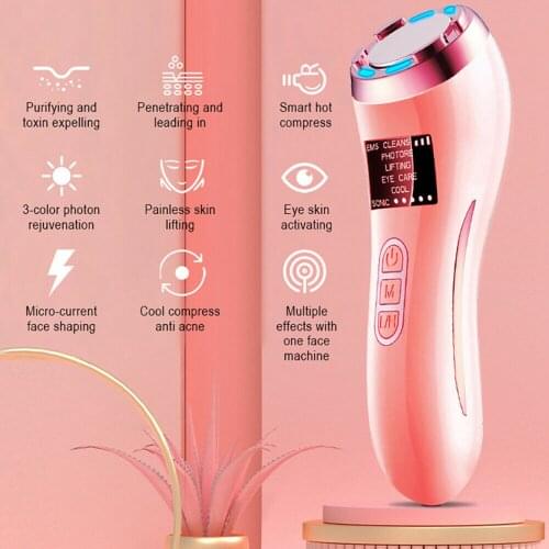 7 IN 1 Ultrasonic Hot Cool Massager RF EMS Facial Lifting Ion LED Photon Light Therapy Skin Rejuvenation Device Face Lift Device