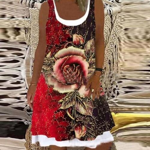 Sleeveless Midi Skirt European And American Casual Loose Midi Dress Skirt Fashion Print G9Z0