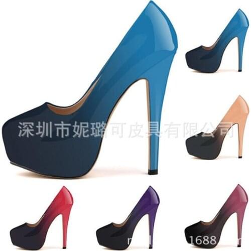 Hot Thin High heels Female Shoes Woman Pumps Wedding Party Round Toe Patent Leather 14CM Slip On waterproof 2020 size 35-42