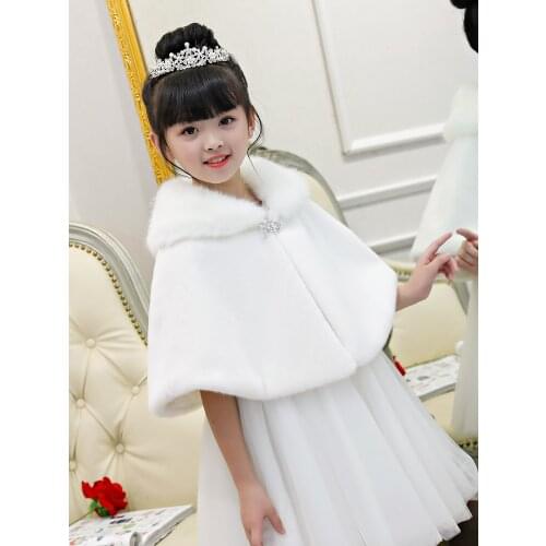 Flower Girls Winter Short Coat Baby Girls Wedding Faux Fur Bolero Girls Party Warm Cloak Cape Kids Shawls