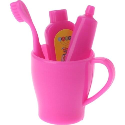 1 Set Doll Toothbrush Miniatures Toothpaste Tube Cup Bathroom Decoration Accessories Dolls Children Kids Gifts Toy