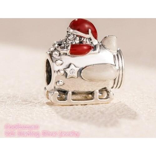 100% 925 Sterling Silver Santa in Space Charm, Clear CZ & Multi-Colored Enamel Fit Original Pandora Charms Bracelet winter