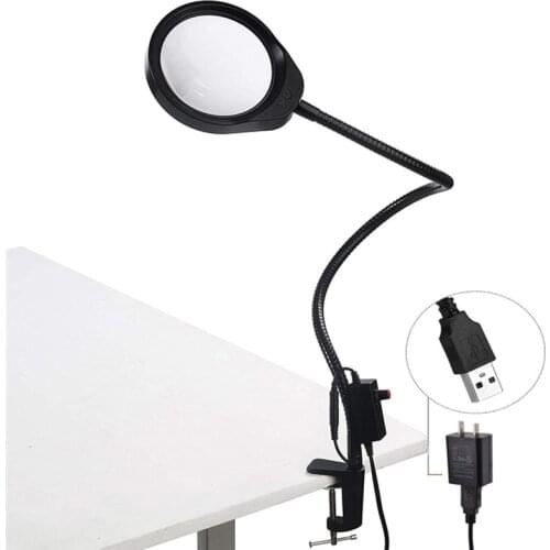 Desk Clip-on Magnifying Glass Lamp Lighted Illuminated 10X Optical Magnifier for PCB Inspection, Beauty, Dentistry