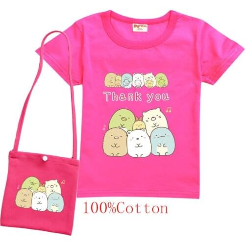 2021 Summer Children Anime Sumikkogurashi T Shirt Kids Kawaii T-shirt Boys Casual Cotton Tops Girls Short Sleeve Tshirt+bag 2pcs