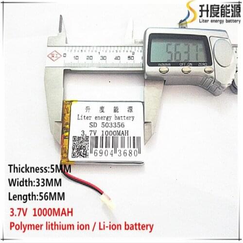 2pcs [SD] 3.7V,1000mAH,[503356] Polymer lithium ion / Li-ion battery for TOY,POWER BANK,GPS,mp3,mp4,cell phone,speaker