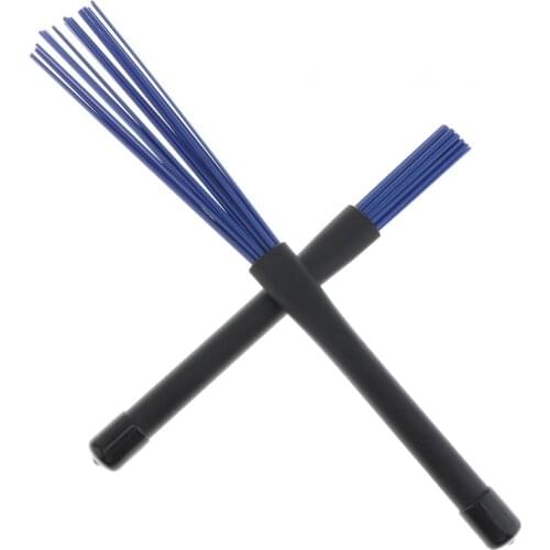 2pcs Retractable Black Rubber Handles Jazz Drum Brushes Sticks Blue Nylon