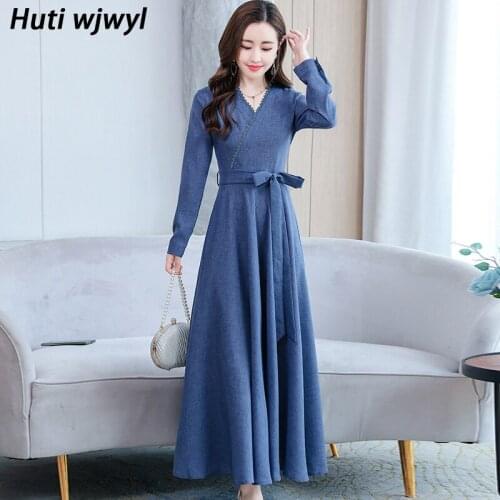 2021 Vintage Solid Cotton Linen Casual Midi Dresses Autumn Winter Plus Size Pink Maxi Dress Elegant Women Bodycon Party Vestidos