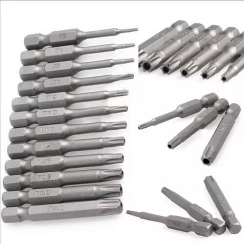 50mm 12Pcs Set Security Tamper Proof Magnetic Screwdriver Drill Bit Screw Driver Bits Hex Torx Flat Head 1/4" Hand Tools