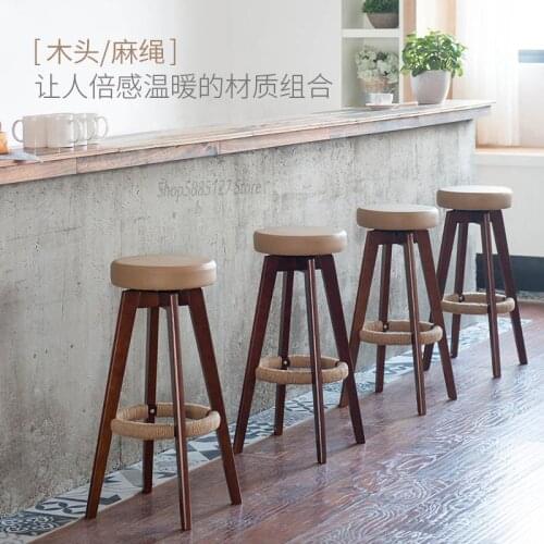 Bar Stool Bar Stool High Stool Home Solid Wood Bar Stool Modern Minimalist Rotating Creative European-style Chair