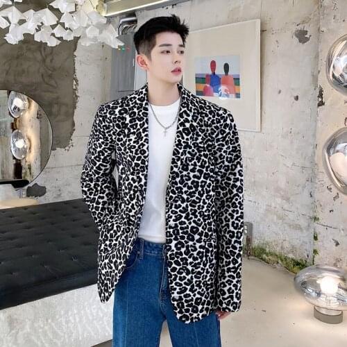 Blazers Para Hombre Woolen Leopard Print Nightclub Small Suit Thickened Coat For Men Blazers Para Hombre Prom Blazers For Men