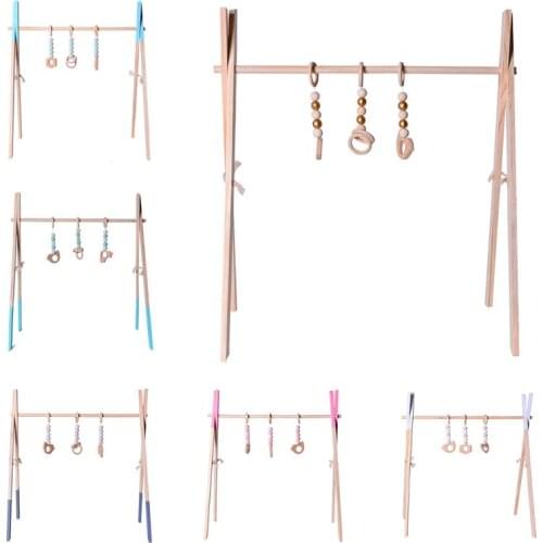 OOTDTY Nordic Style Wooden Baby Fitness Rack Baby Gym Children Room Decor Toy Foldable Newborn Game Frame Hanging Rod Baby Toys