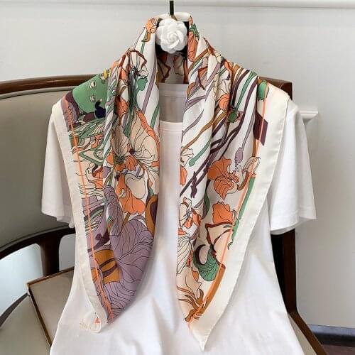 Fashion Summer Silk Square Scarf Designer Brand Women Satin Neck Hair Bandana 70x70cm Tie Beach Hijab Headscarf Female Foulard