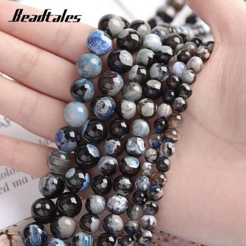 Two Tune Fire Agate Blue Natural Stone Beads Round Loose Beads For Jewelry DIY Making Bracelet Accessories 6/8/10mm Beadtales