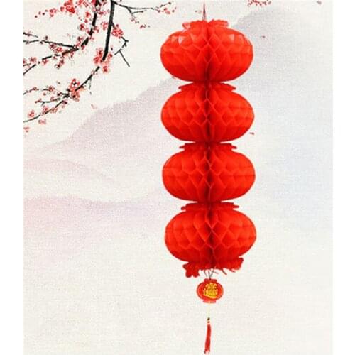 HAOCHU 6 inch (15cm) Happy New Year Decor 4 Paper Lanterns String Paper Honeycombs Spring Festival Home Wedding Ornament Supply