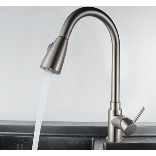 Tap with Stream Sprayer Head Chrome Kitchen Tap Brushed Nickel Mixer Faucet Single Hole Pull Out Spout Kitchen Sink Mixer