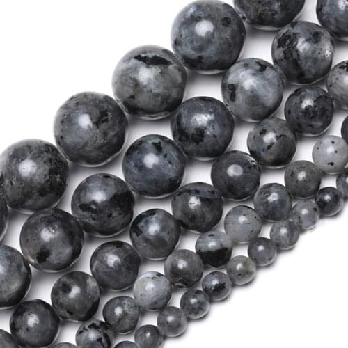 Wholesale Natural Stone Black Larvikite Labradorite Round Beads For Jewelry Making Strand 15" DIY Bracelet Necklace 4-12mm