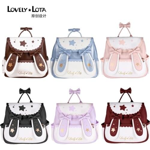 Sweet Lolita Cute Moon Star Rabbit Ruffles Backpack Harajuku Soft Girl kawaii Bow Handbag Gothic Shoulder Bag Student Schoolbag
