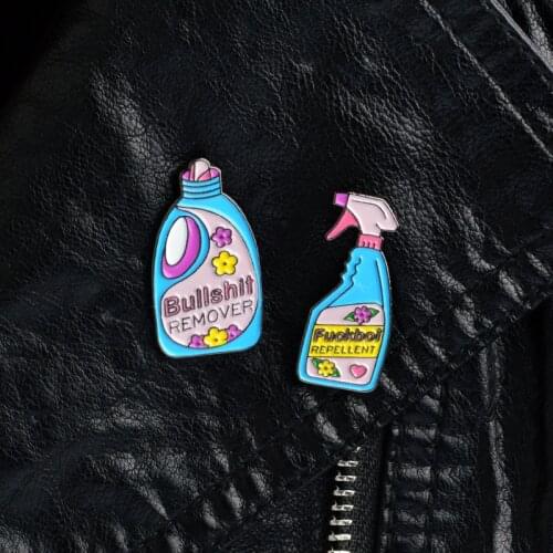 Fashion cartoon creative blue insecticide brooch "Bullshit Rimozione"Enamel pin cleaning badge and logo clothes lapel brooch